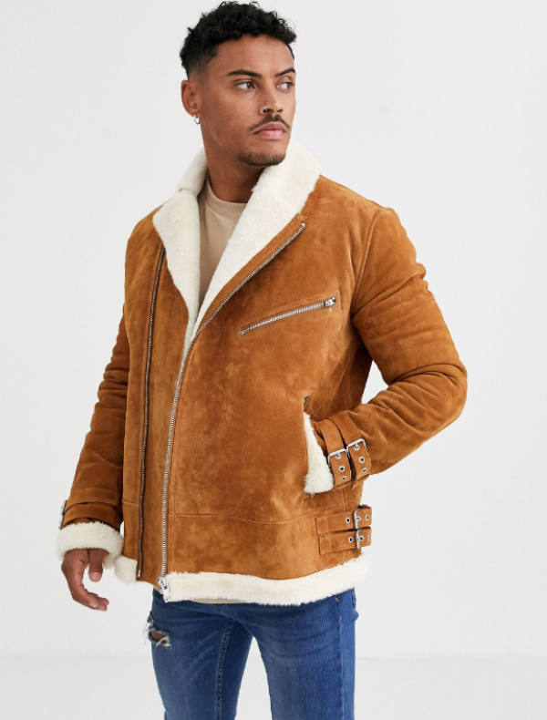 Jaket Aviator dengan Bahan Suede